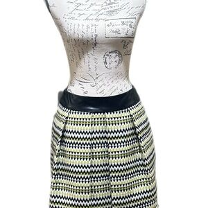 Retro Milly New York Chevron Wool Blend Pleated Mini Skirt w/ Leather Waistband
